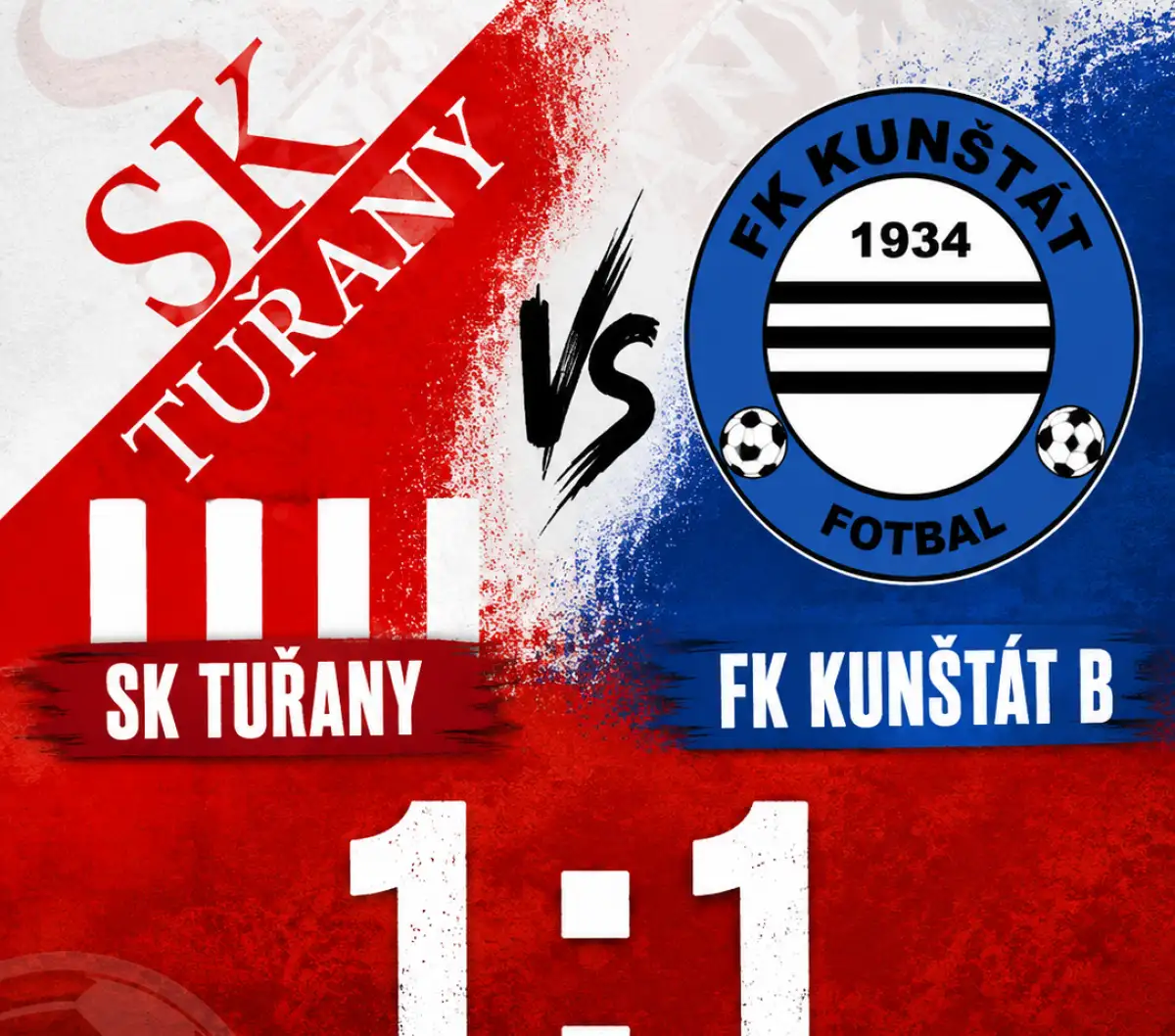 B tým proti druhému týmu tabulky remizoval na jeho hřišti 1:1