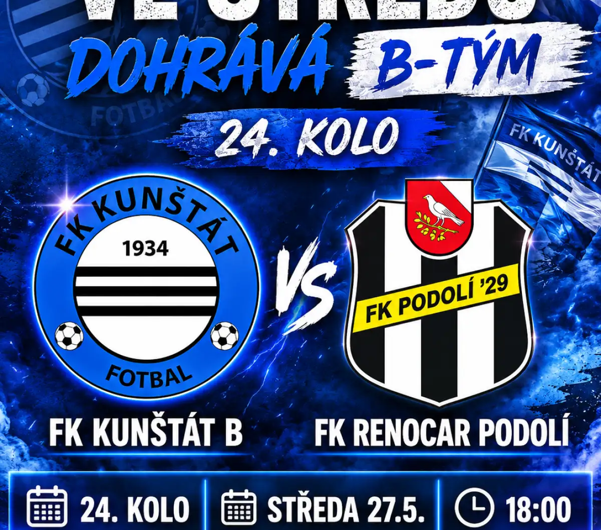 Ve středu v 18:00 hraje béčko v Kunštátu