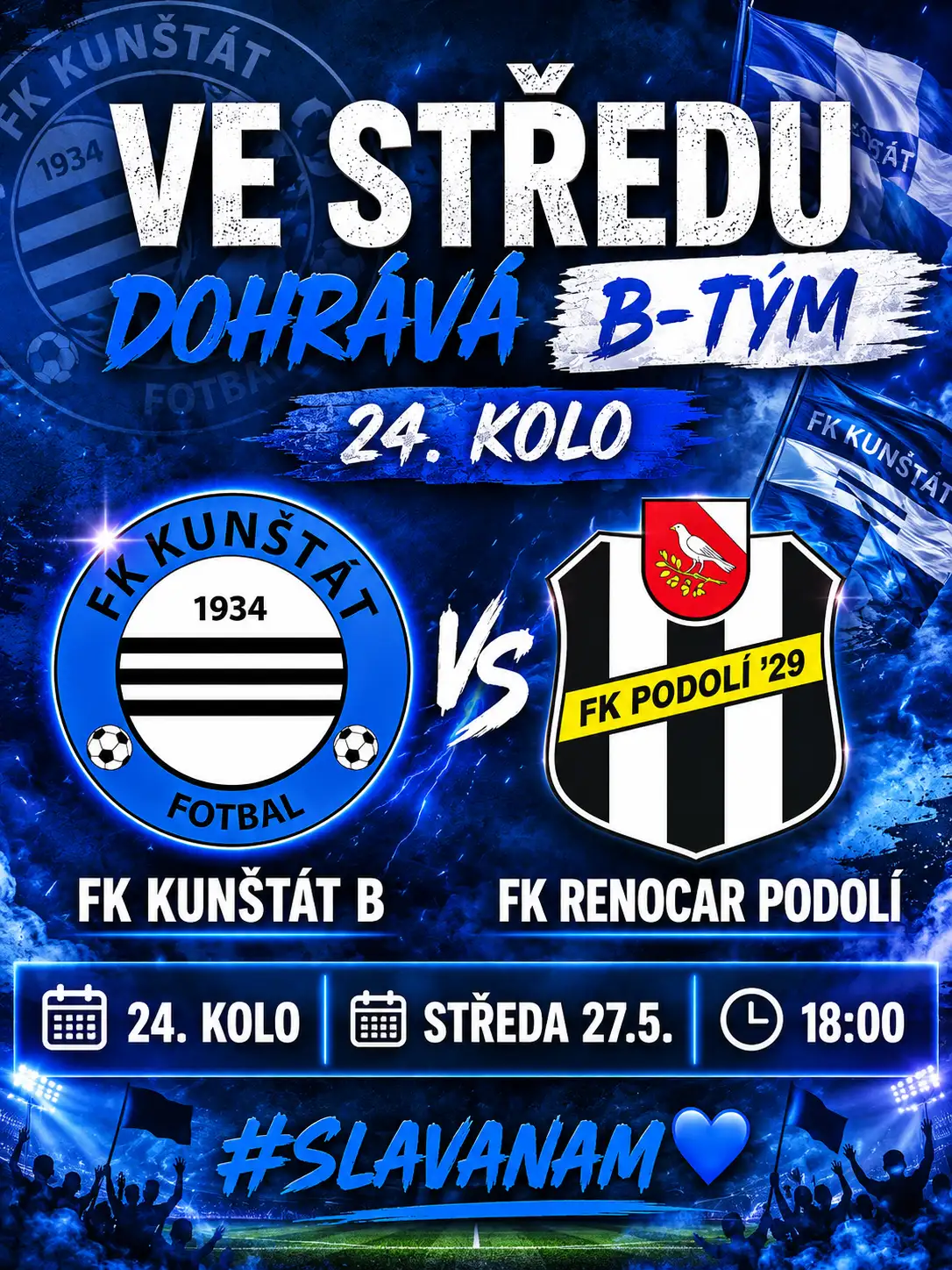 Ve středu v 18:00 hraje béčko v Kunštátu