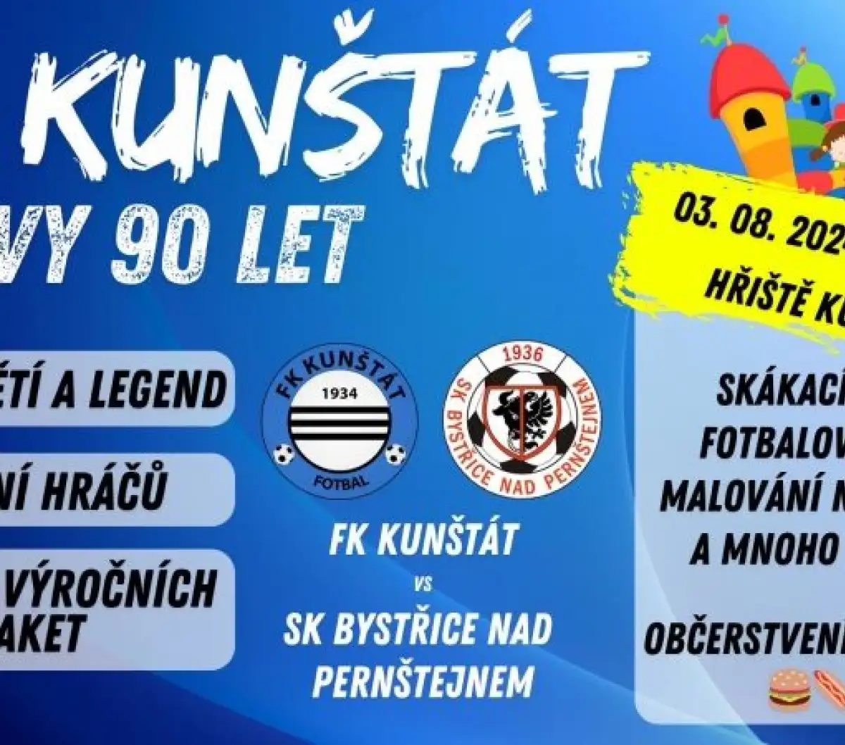FK Kunštát letos oslaví 90 let od založení klubu, což si i ty nemůžeš nechat ujít! 