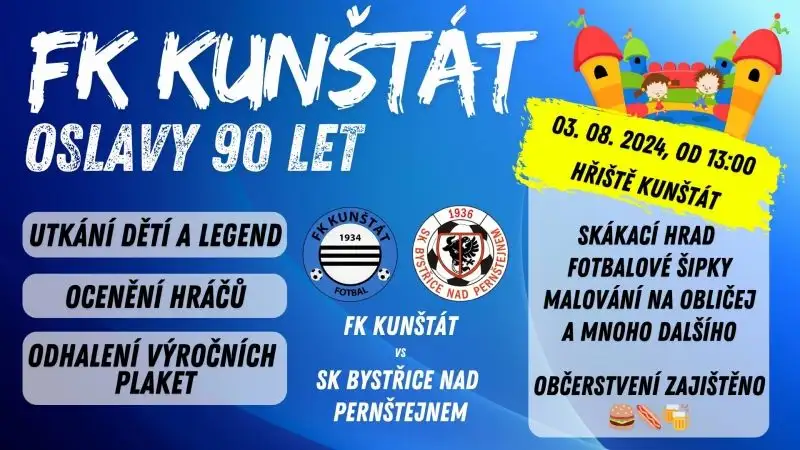 FK Kunštát letos oslaví 90 let od založení klubu, což si i ty nemůžeš nechat ujít! 