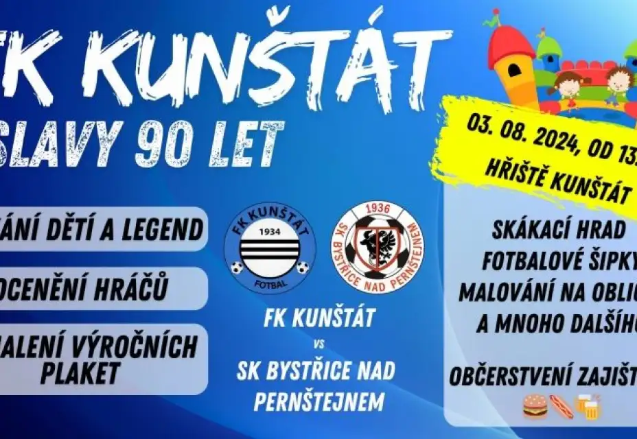 FK Kunštát letos oslaví 90 let od založení klubu, což si i ty nemůžeš nechat ujít! 